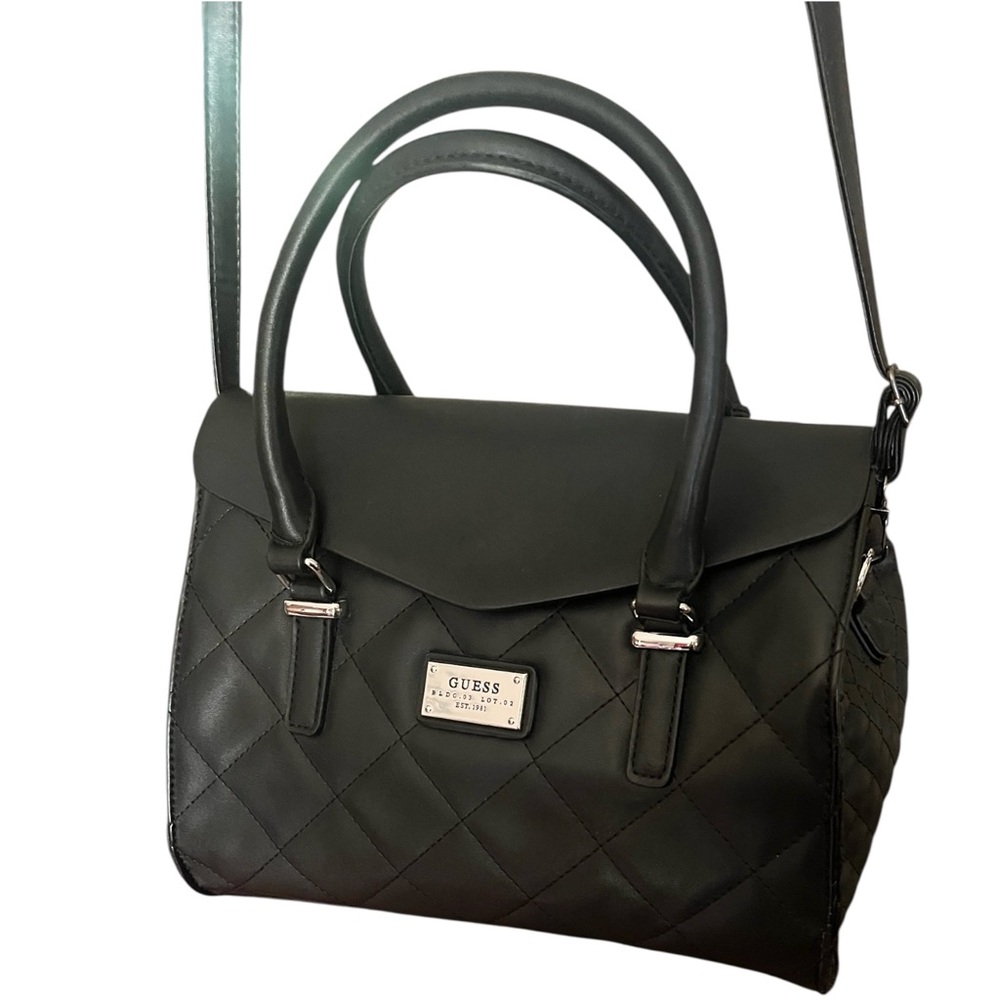Guess Black Quilted Satchel Crossbody Handbag. - Picture 2 of 7